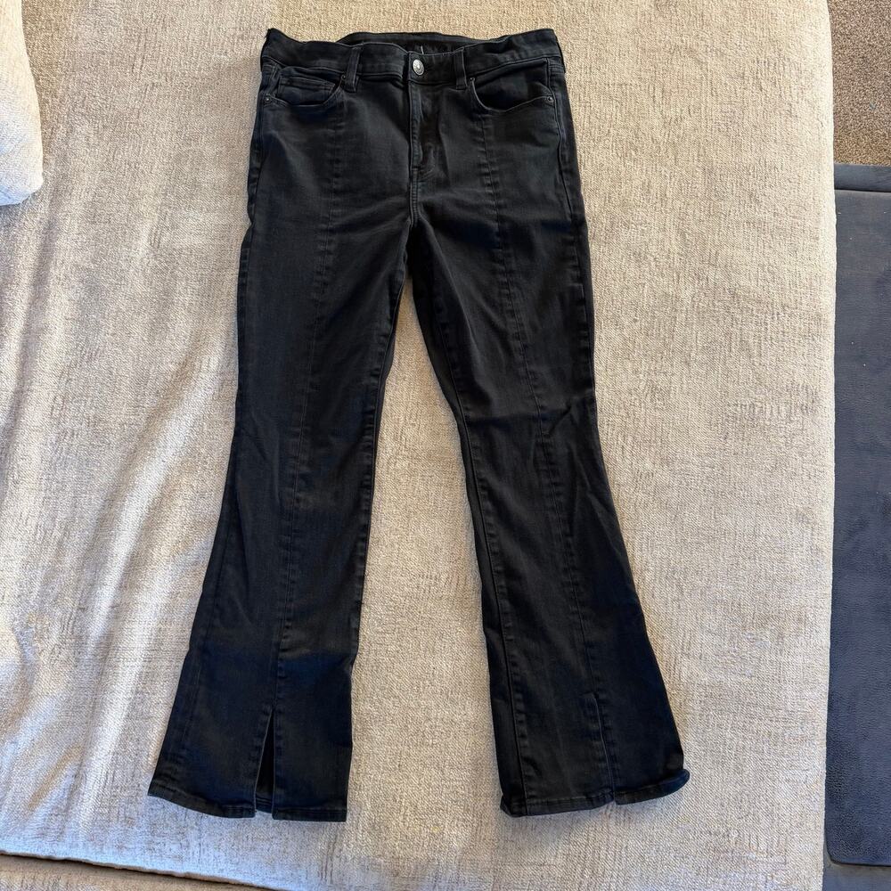 American Eagle Jeans Womens Black Stretch Denim Hi-Rise Skinny Kick Split Hem